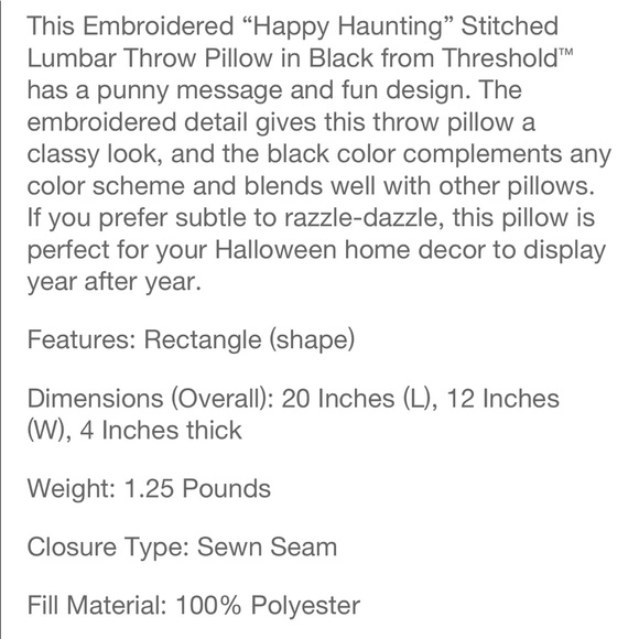 NWT Embroidered Threshold Happy Haunting Pillow - Picture 5 of 9